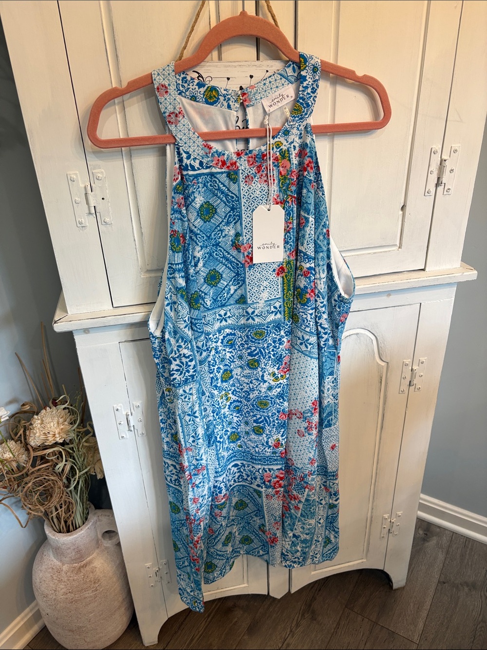 Wonderly Blue Floral Patchwork Midi Tank Dress